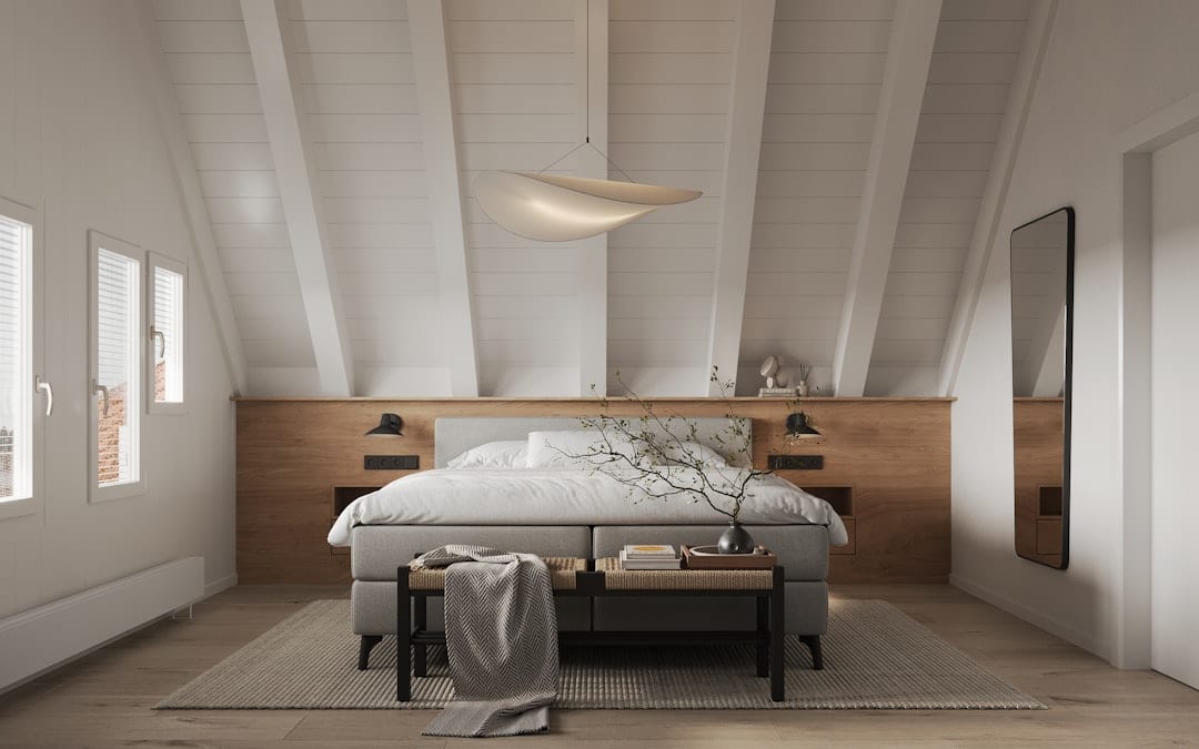 Talo oak bed frame in a Scandinavian bedroom