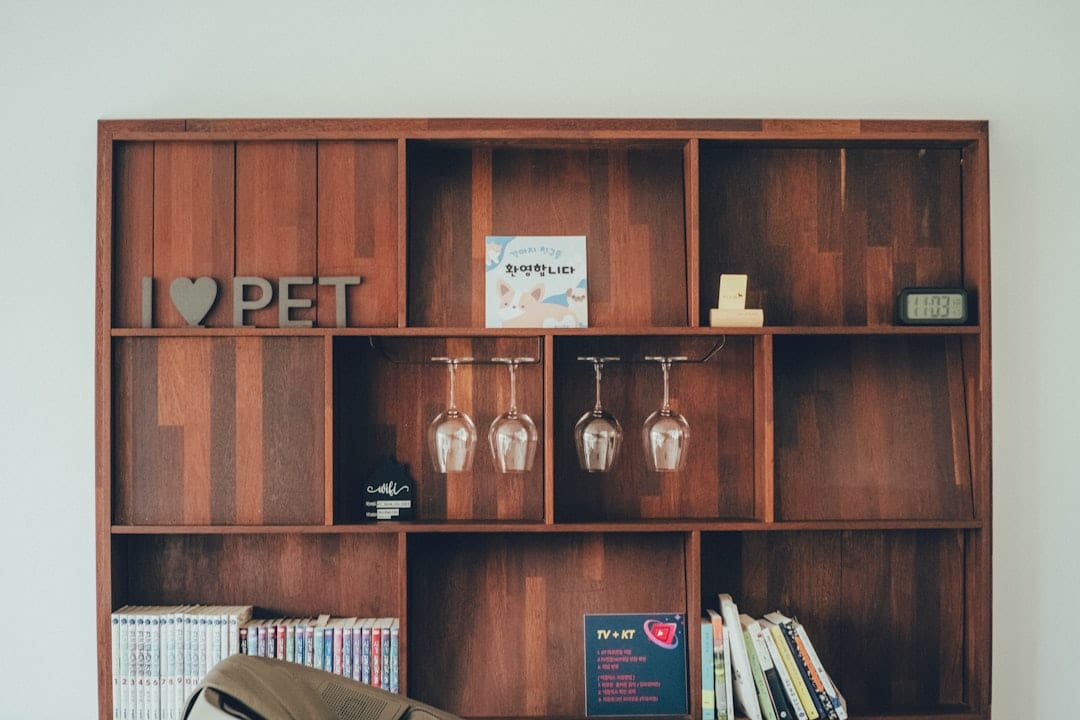 Elm walnut bookshelf in a modern interior